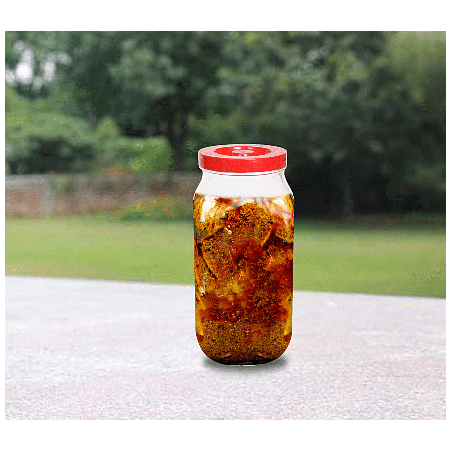 Roxx Glass Jar With Red Lid - Transparent