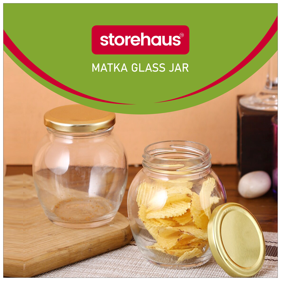 STOREHAUS Glass Jar/Container - With Golden Metal Lid