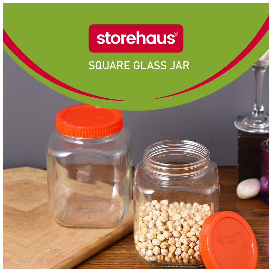 STOREHAUS Glass Jar/Container With Red Lid