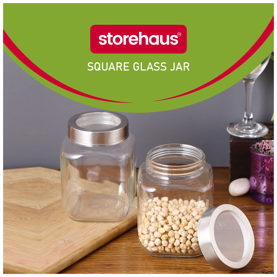 STOREHAUS Square Storage Jar - Clear Glass