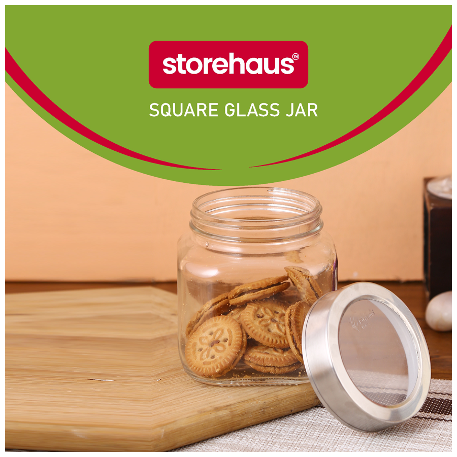 STOREHAUS Square Storage Jar Set - Clear Glass