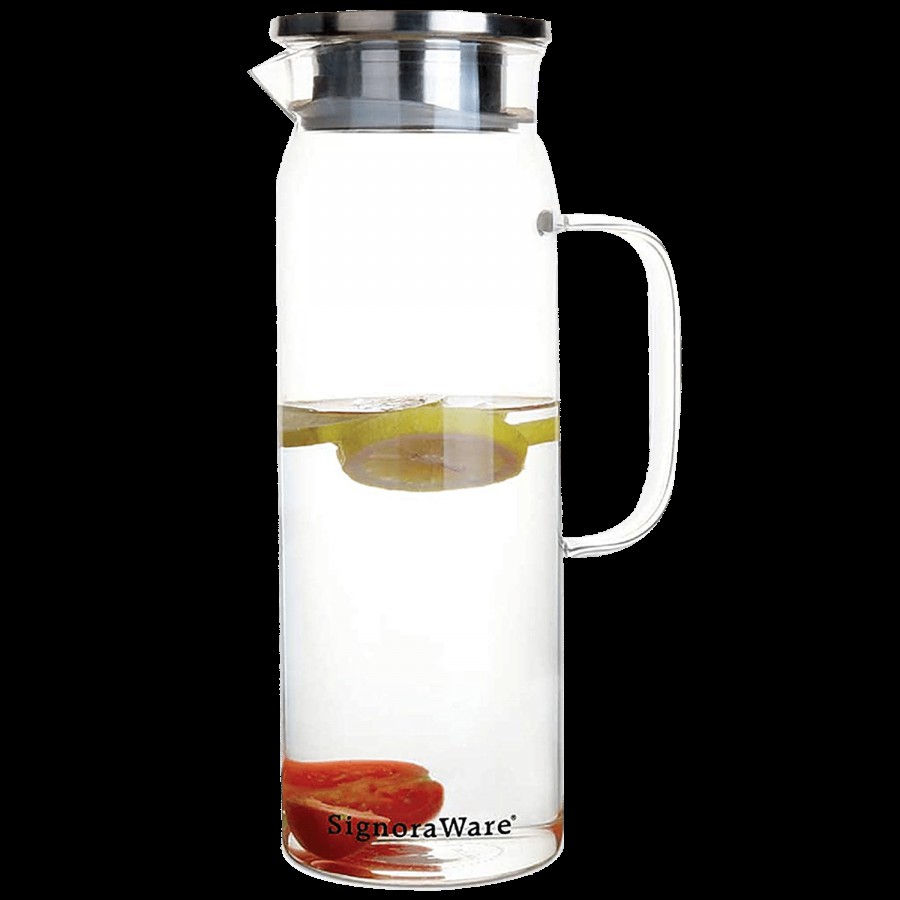 Signoraware Lifestyle Borosilicate Glass Jug With Steel Lid - Clear