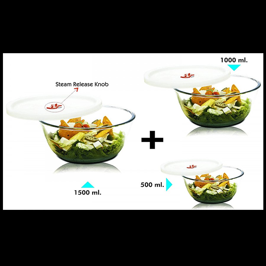 Signoraware Mixing Borosilicate Glass Bowl With Lids - Clear