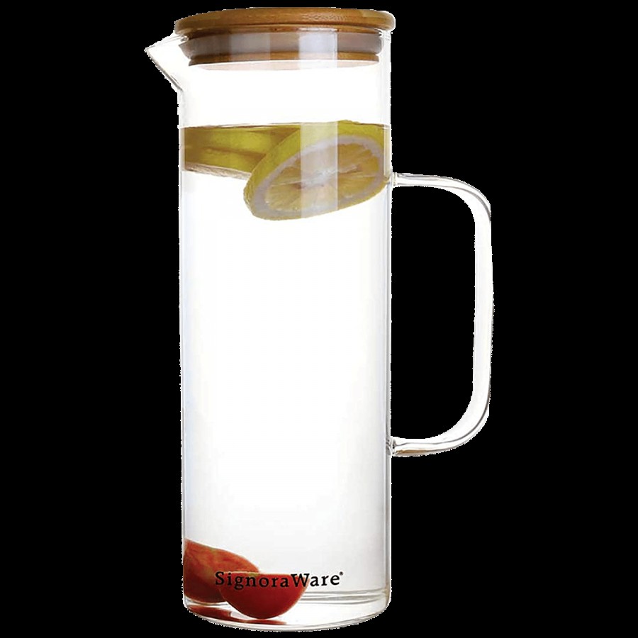 Signoraware Saffron Borosilicate Glass Jug With Bamboo Lid - Clear