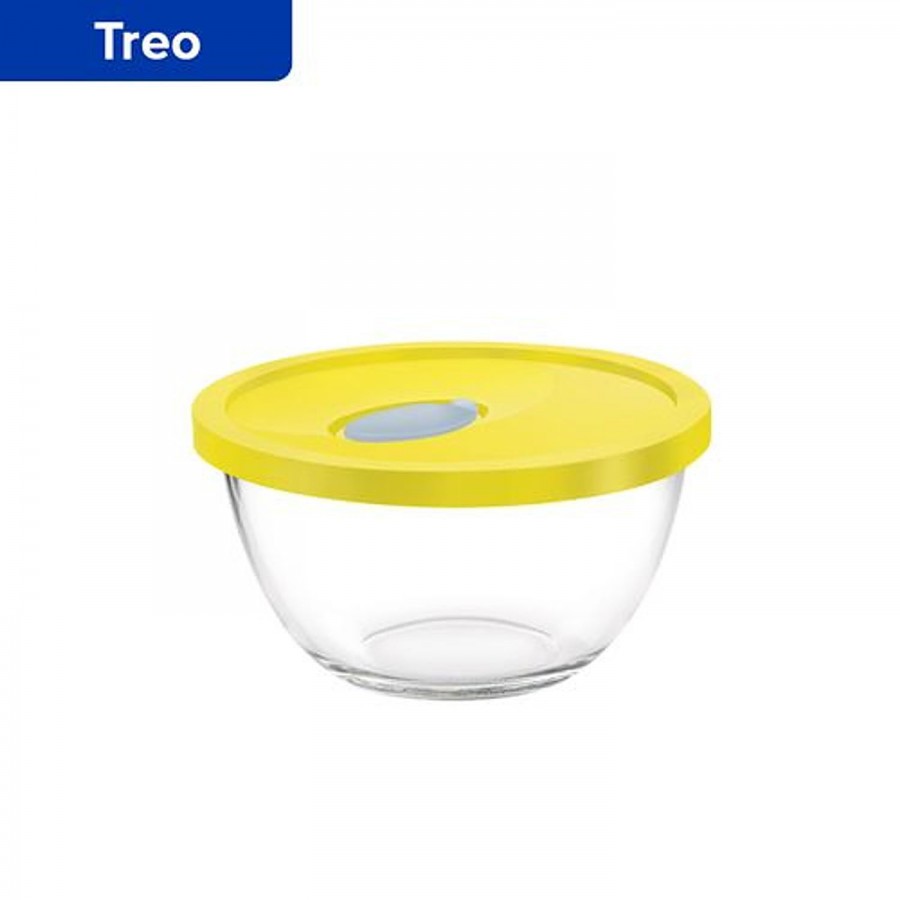 Treo Glass Mixing Bowl With Flexi Lid Bakeware Bowl - Yellow Lid