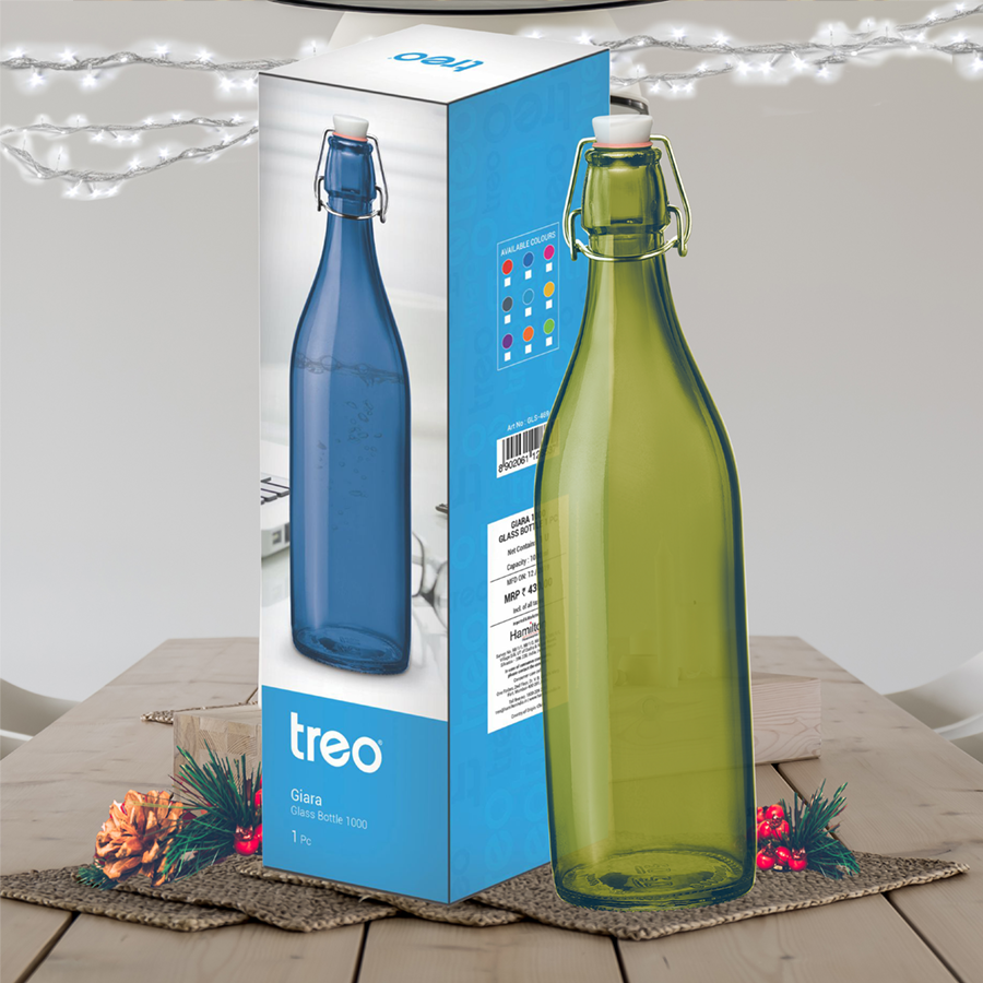 Treo Spray Glass Water Bottle With Cork - Green