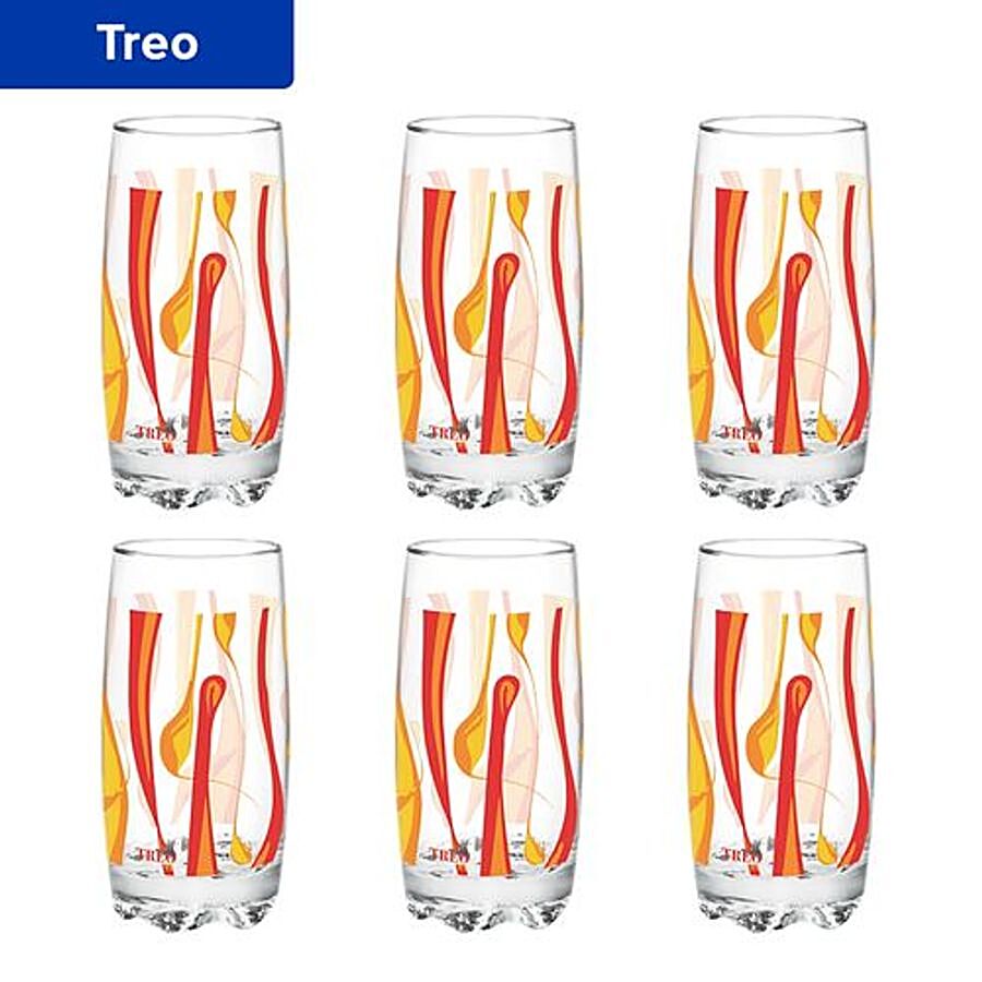 Treo Water/Juice/Mocktail Glass Tumbler - D Ziner Lyon Orange & Red