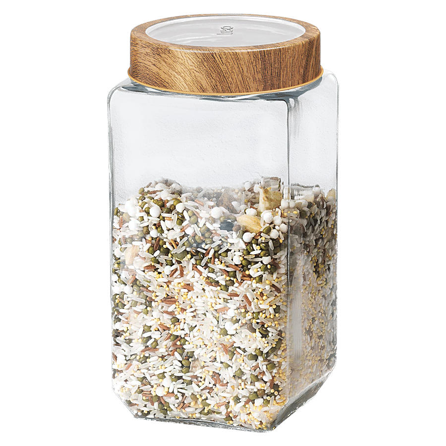 Treo Woody Cube Glass Jar - Transparent