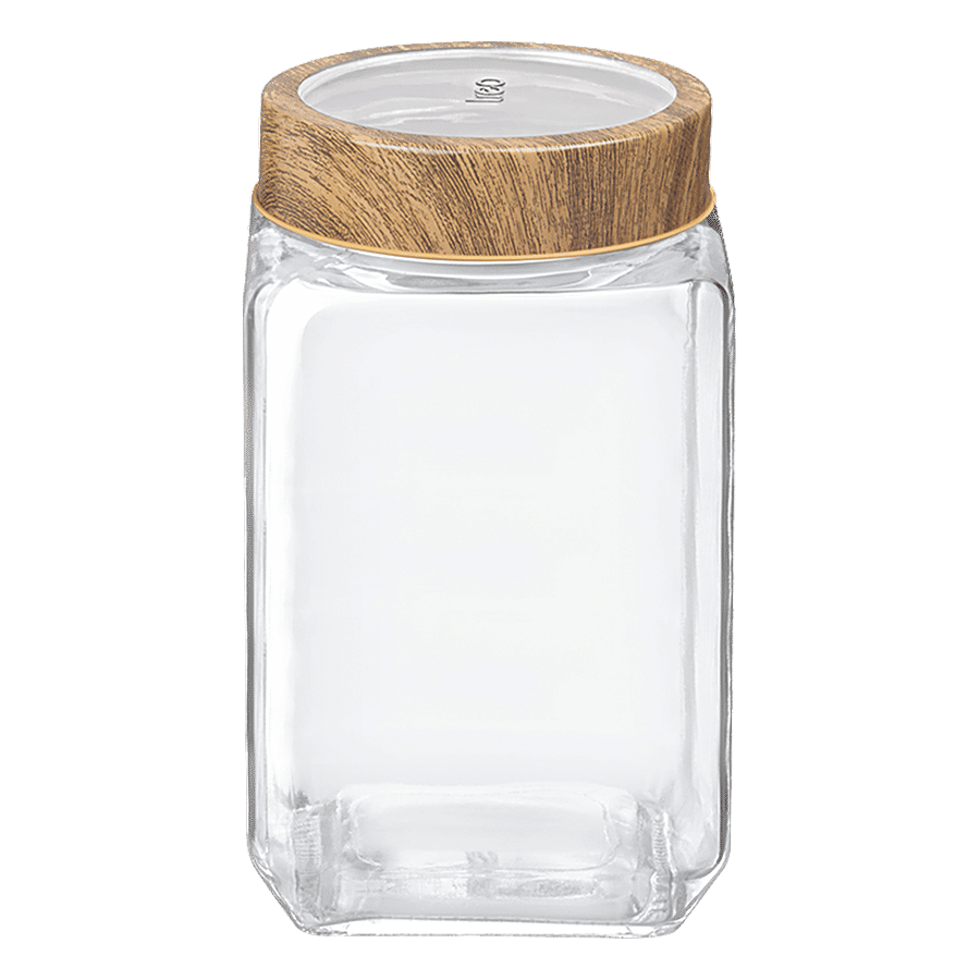 Treo Woody Cube Glass Jar - Transparent