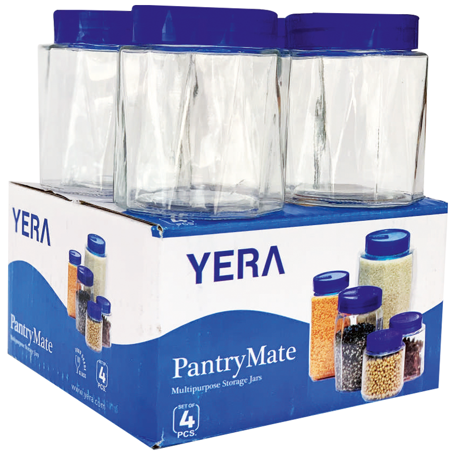 Yera Pantry/Cookie/Snacks Glass Jar With Blue Lid