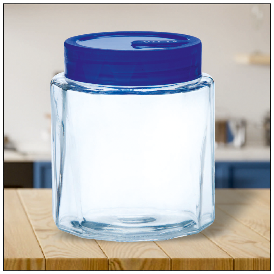 Yera Pantry/Cookie/Snacks Glass Jar With Blue Lid