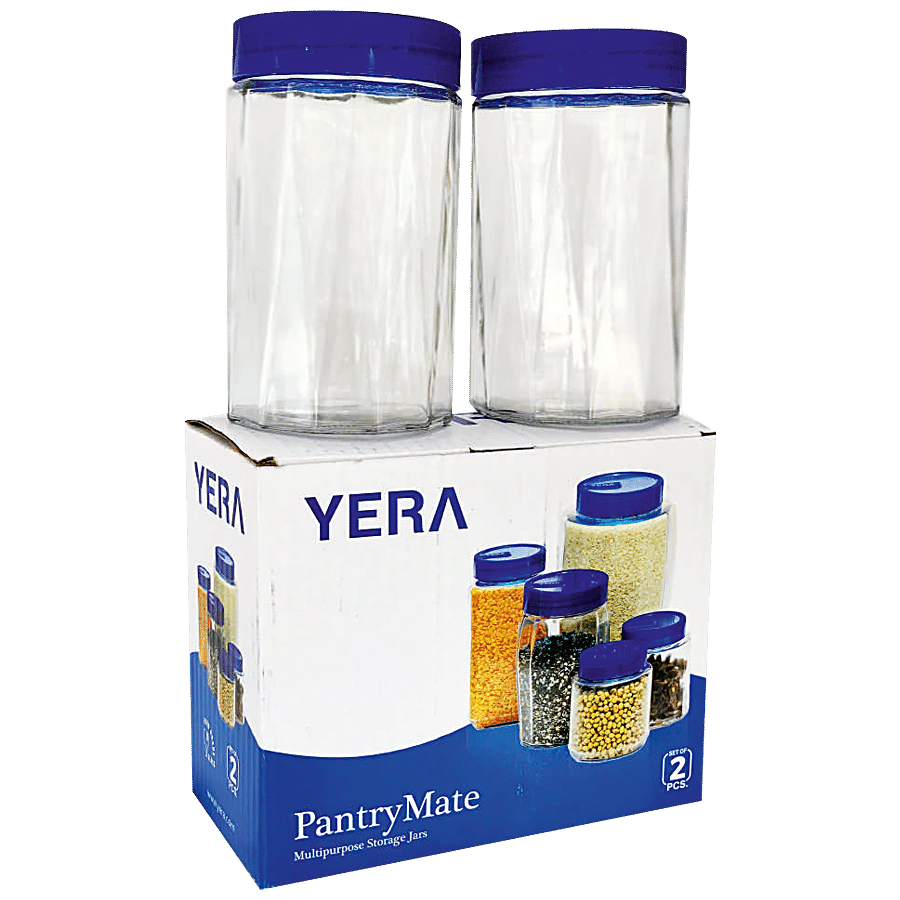 Yera Pantry/Cookie/Snacks Glass Jar With Blue Lid