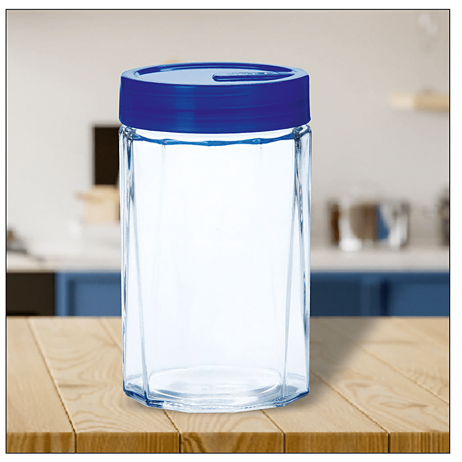 Yera Pantry/Cookie/Snacks Glass Jar With Blue Lid