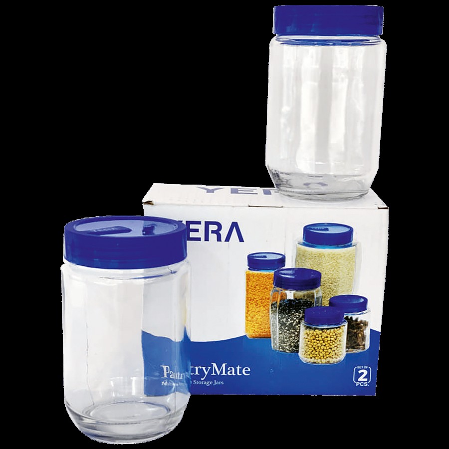 Yera Pantry/Cookie/Snacks Glass Jar With Blue Lid