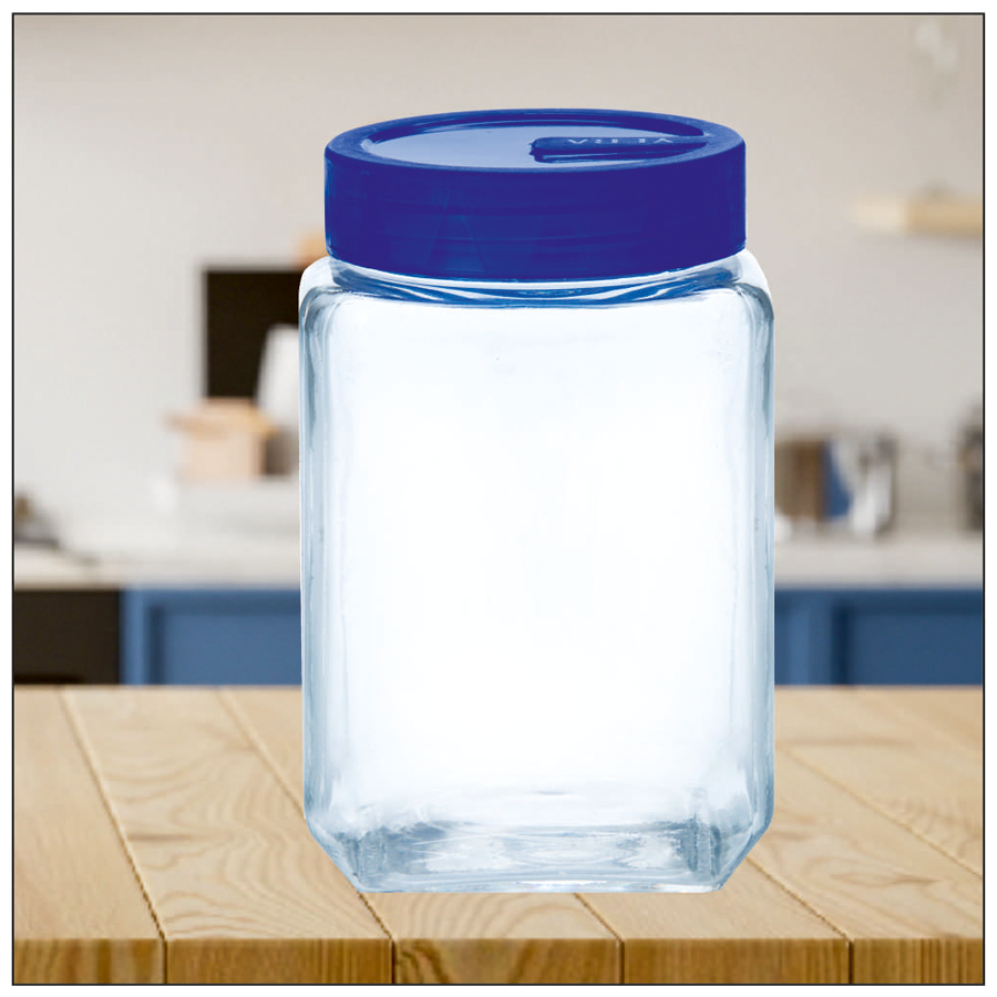 Yera Pantry/Cookie/Snacks Glass Jar With Blue Lid