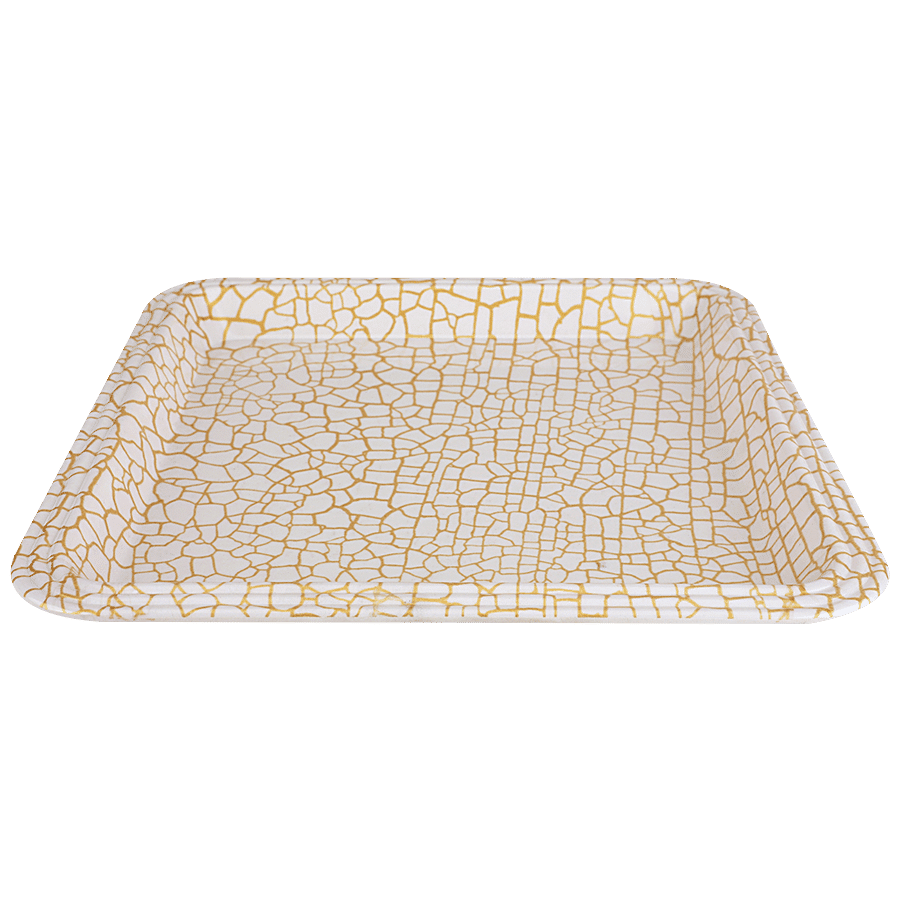 DP Square Serving Tray - White Golden