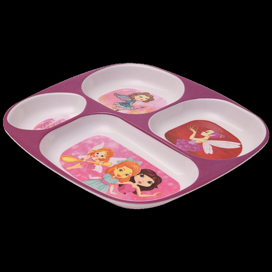 Dinewell Kids 4 Partition Rectangle Melamine Plate - Girl Design