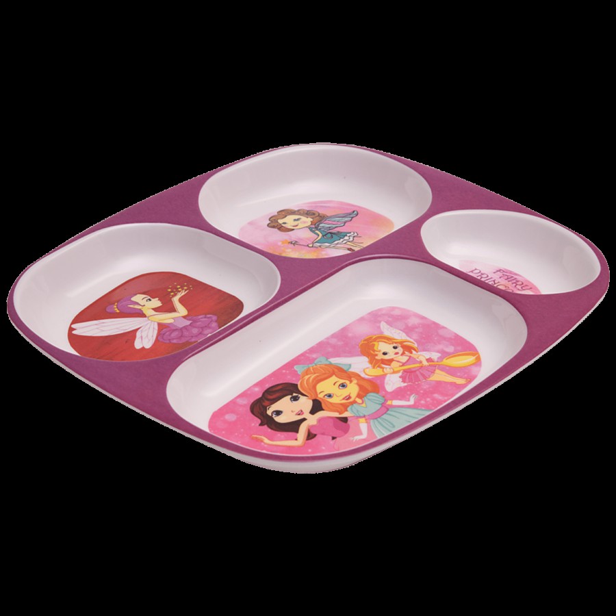 Dinewell Kids 4 Partition Rectangle Melamine Plate - Girl Design