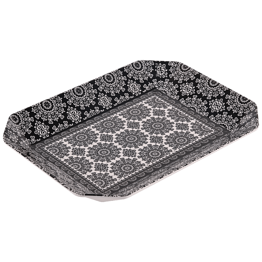 Dinewell Melamine Persian Tray Small - Black Abstract