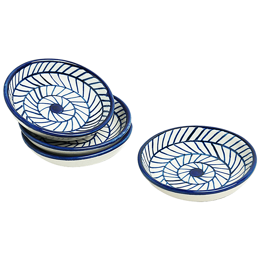 ExclusiveLane Ceramic Chutney Bowls - Indigo Chevron