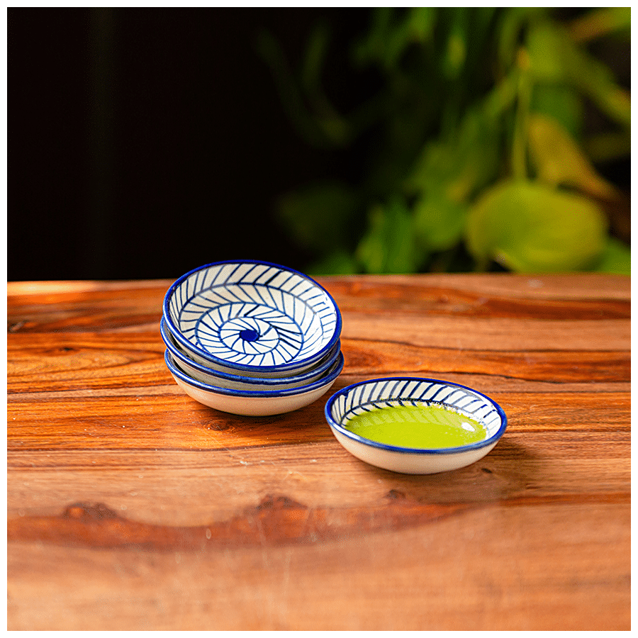 ExclusiveLane Ceramic Chutney Bowls - Indigo Chevron