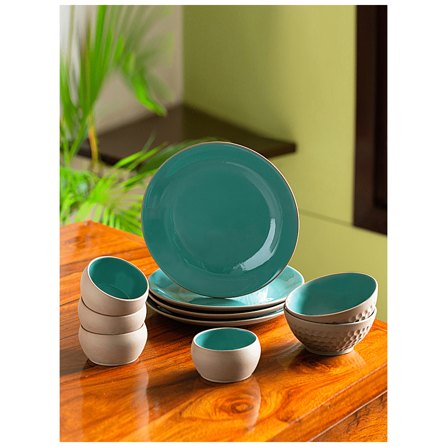 ExclusiveLane Ceramic Dinner Plates - With Serving Bowls & Katoris