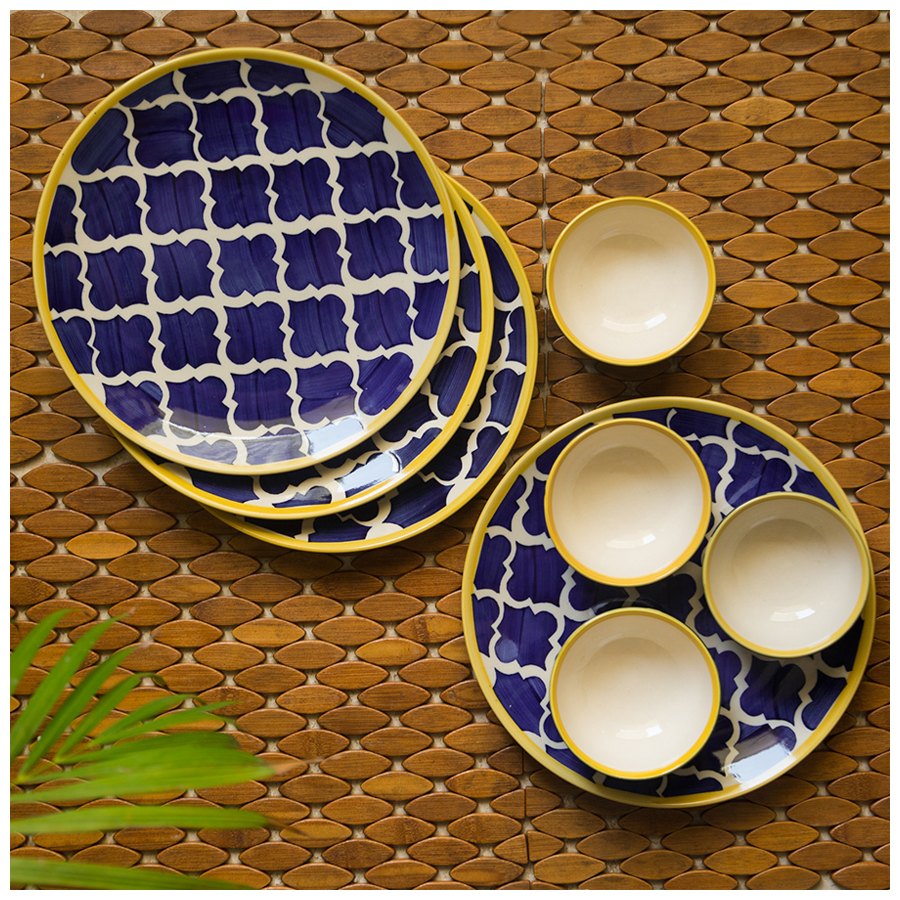 ExclusiveLane Ceramic Dinner Set - Plates With Katoris