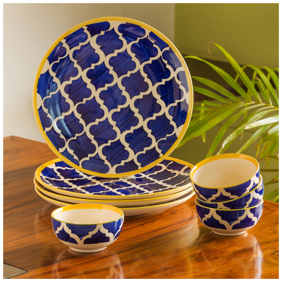 ExclusiveLane Ceramic Dinner Set - Plates With Katoris