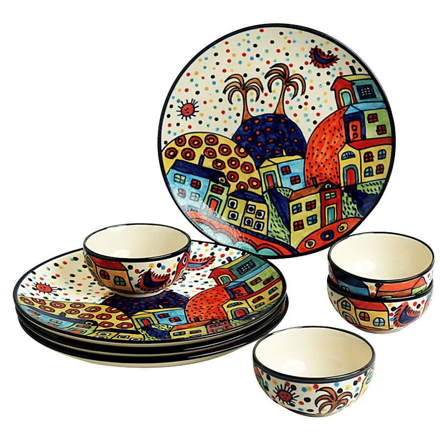 ExclusiveLane Ceramic Dinner Set - Plates With Katoris