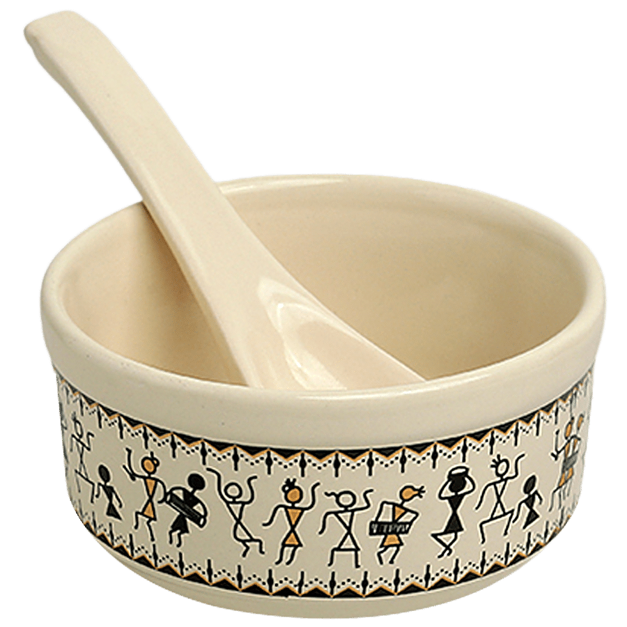 ExclusiveLane Ceramic Soup Bowls - With Spoons