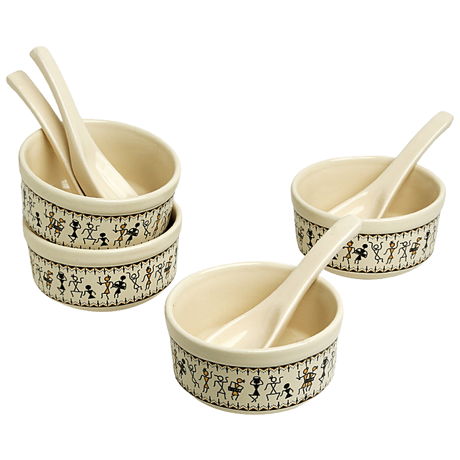 ExclusiveLane Ceramic Soup Bowls - With Spoons