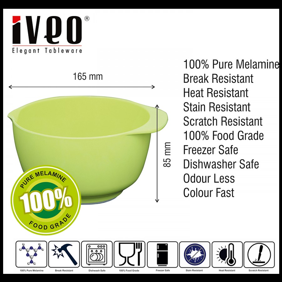 Iveo  100% Melamine 750 ml Mixing Bowl With Anti Skid Grip - Green