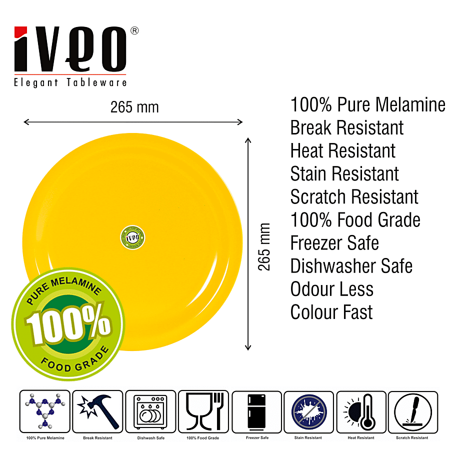 Iveo  100% Melamine Full Plate 10.5" - Yellow