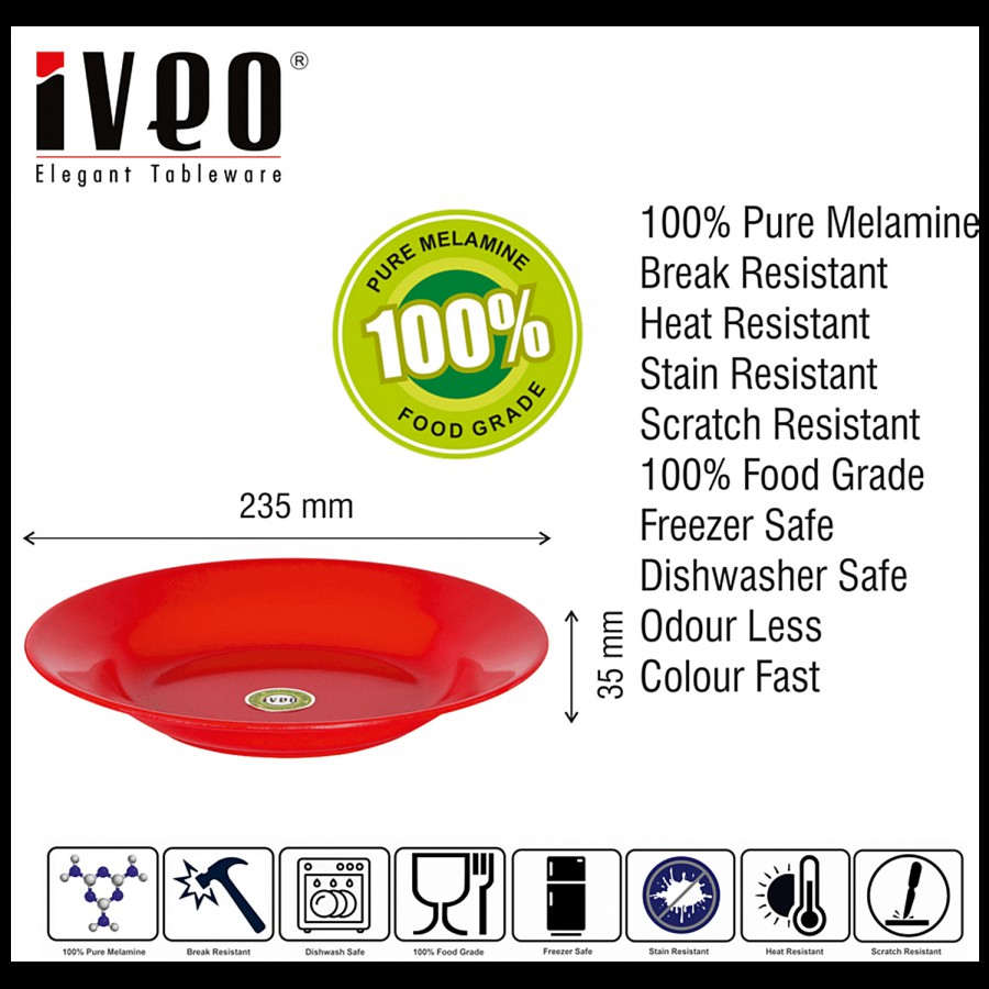 Iveo  100% Melamine Idli/Pasta Plate - Red