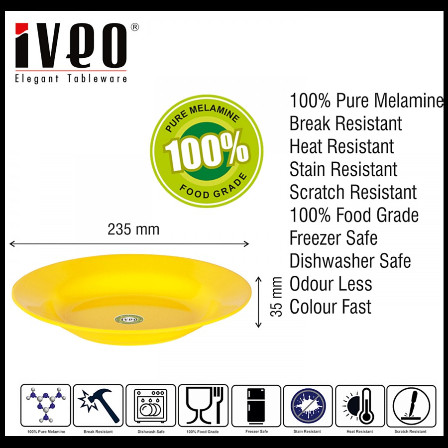 Iveo  100% Melamine Idli/Pasta Plate - Yellow