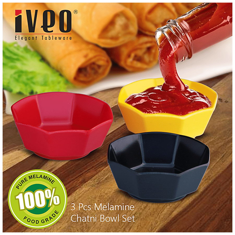 Iveo  100% Melamine Octa Chatni Bowl Set - Red