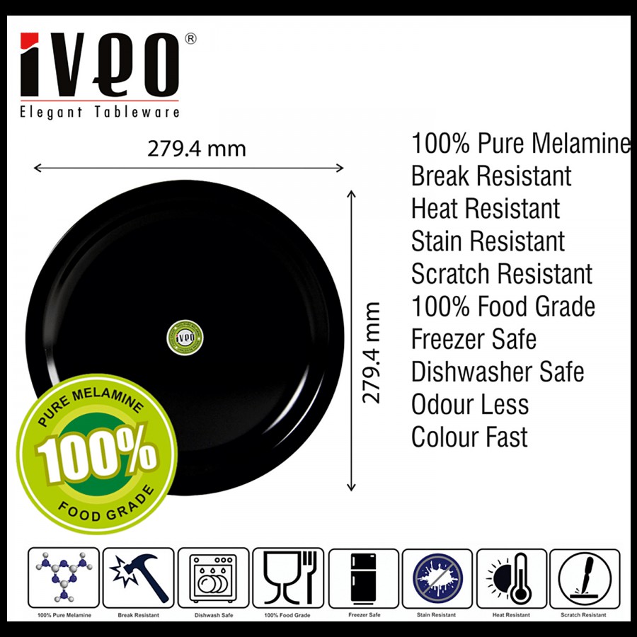 Iveo  Full Plate 11" - 100% Melamine - Black