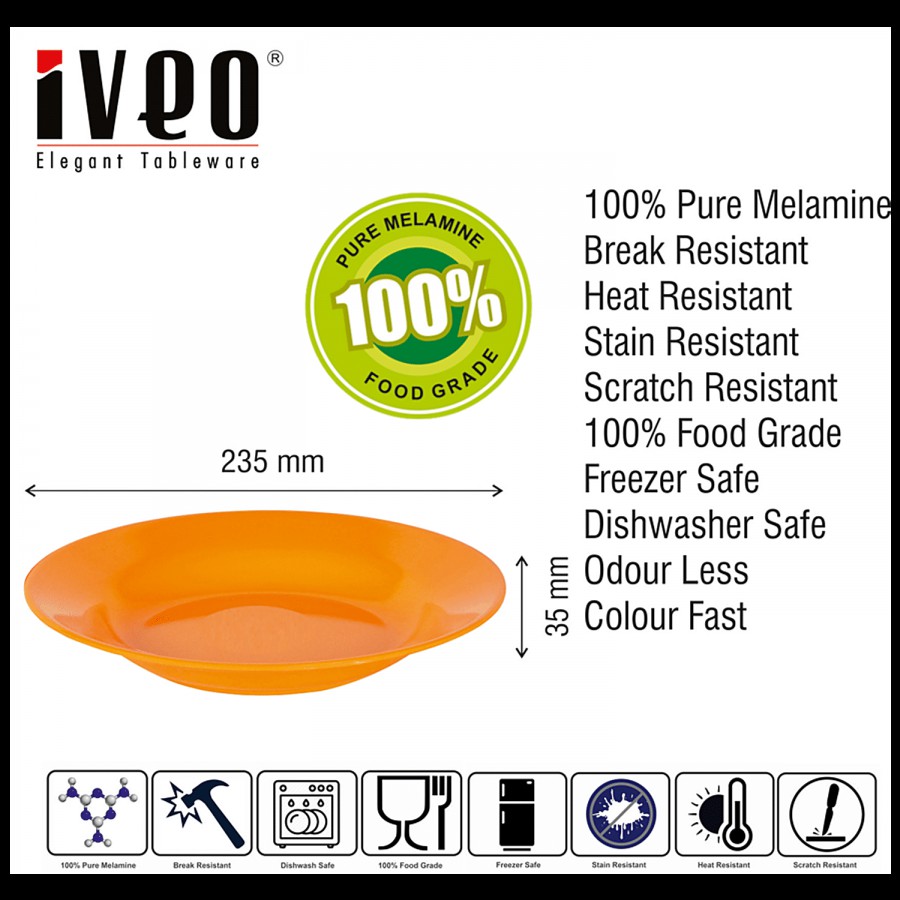 Iveo  Melamine Plate For Idli/Pasta - Orange