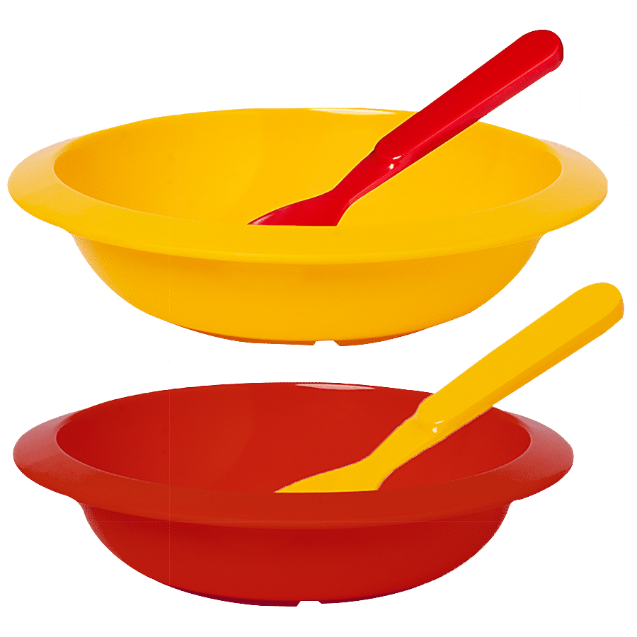 Iveo  Serial Bowl With Spoon - Trento - 100% Melamine - Red & Yellow