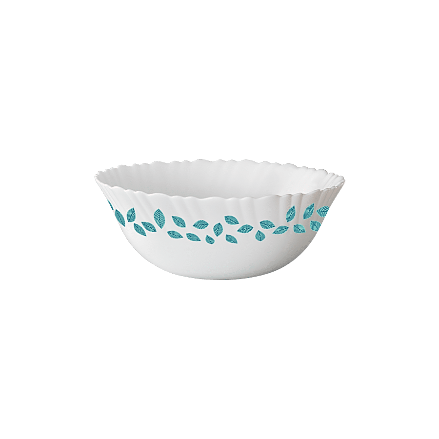 Larah by Borosil Blue Leaves Opalware Pudding Set - White