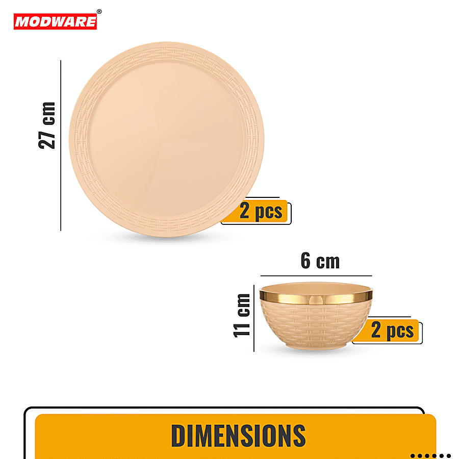 Modware Plastic Round Plate & Bowl Set - Gold