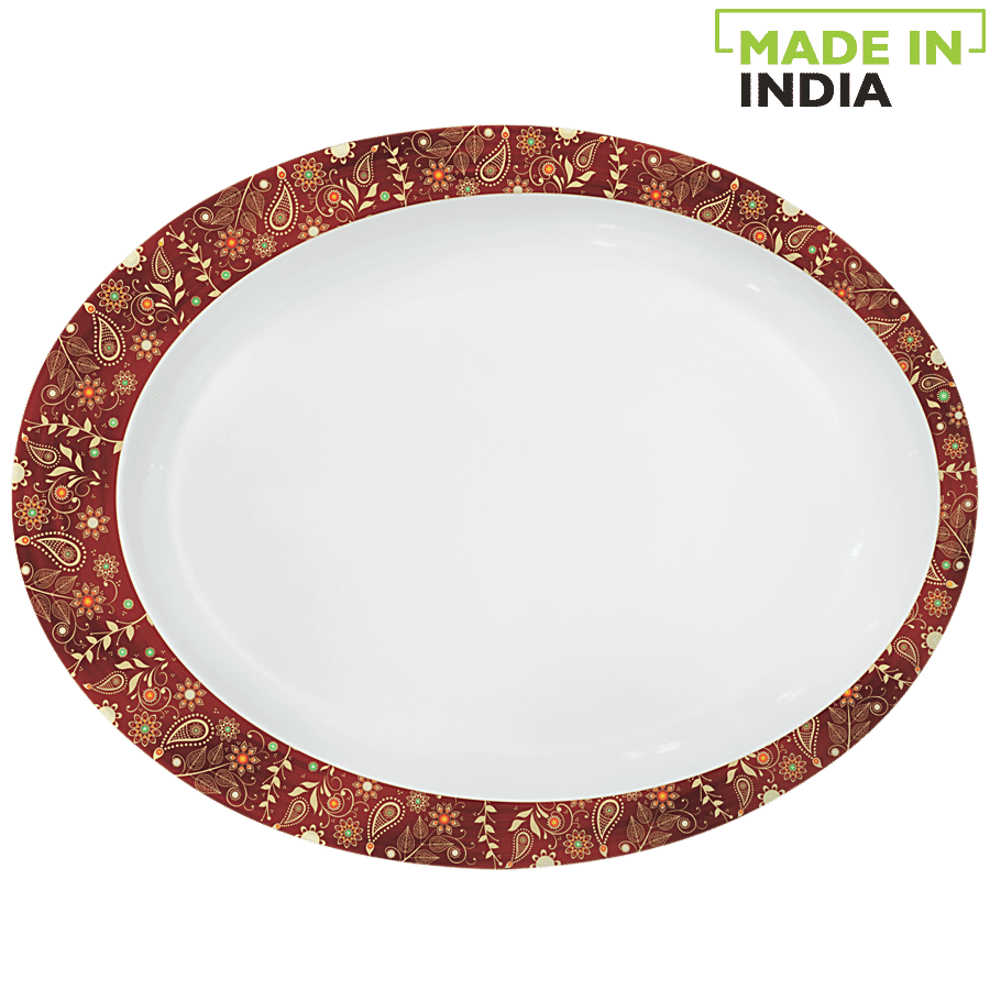 Servewell Pure Melamine Oval Round Serving Platter - Golden Paisley