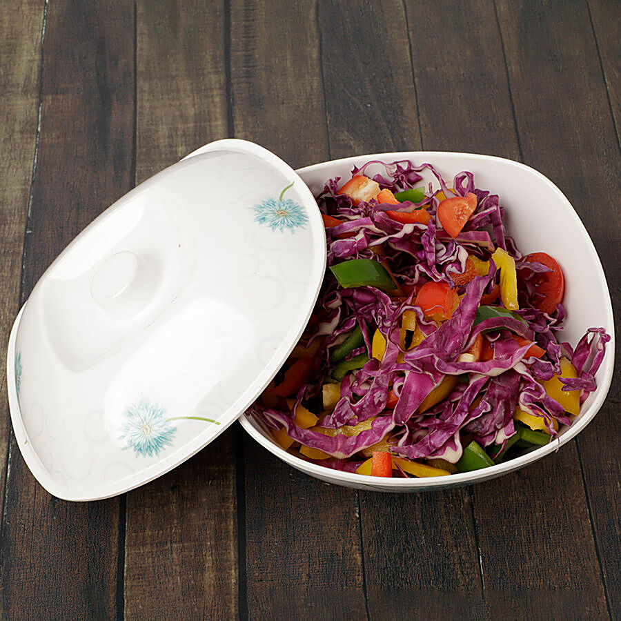 Servewell Pure Melamine Sq Round Serving Bowl With Lid - African Daisy