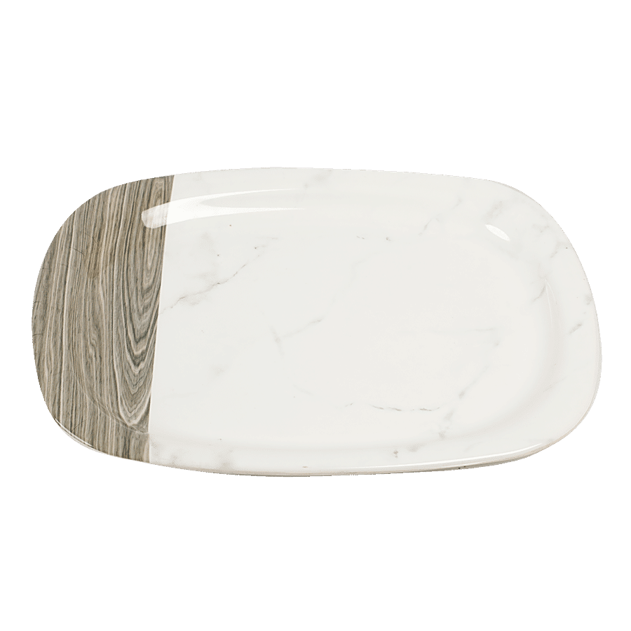 Servewell Pure Melamine Sq Round Serving Platter- Marbo Wood