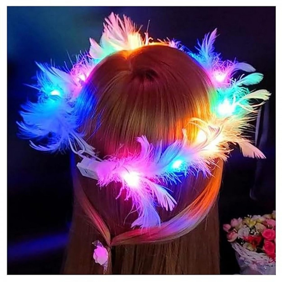 Desidiya Feather LED Tiara Crown - With Flashing Lights For Women/Girls