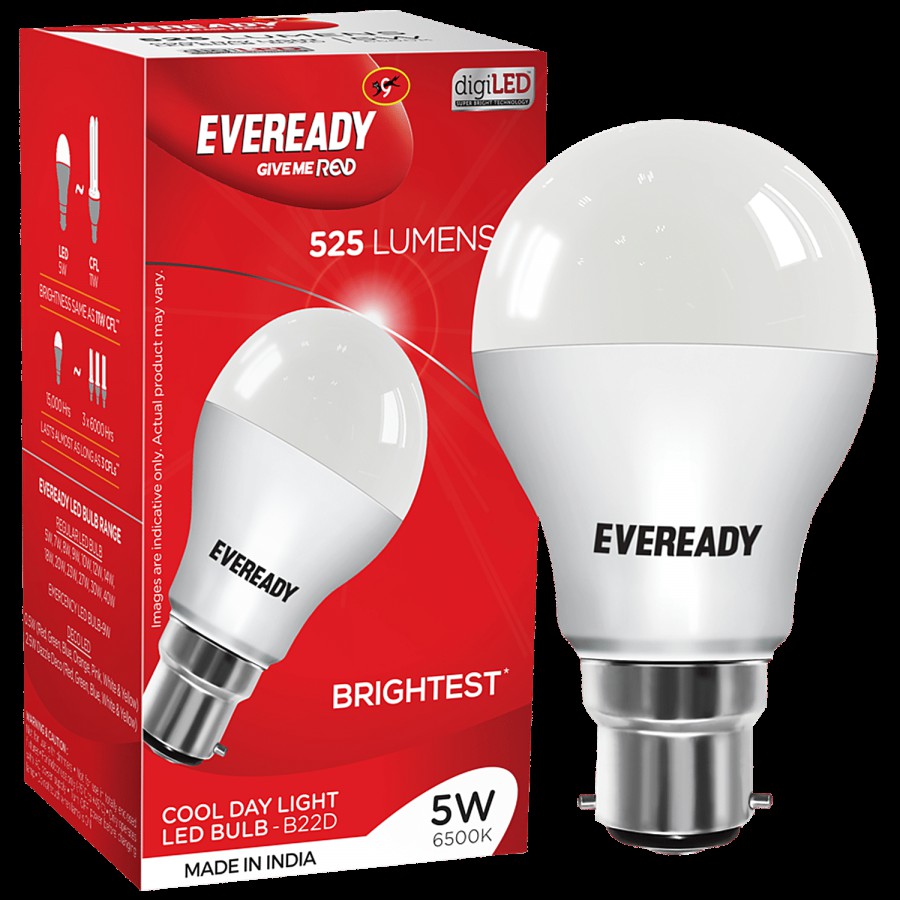 Eveready 5W LED Light Bulb Long Life & Mercury Free High Efficiency & Glare Free Light