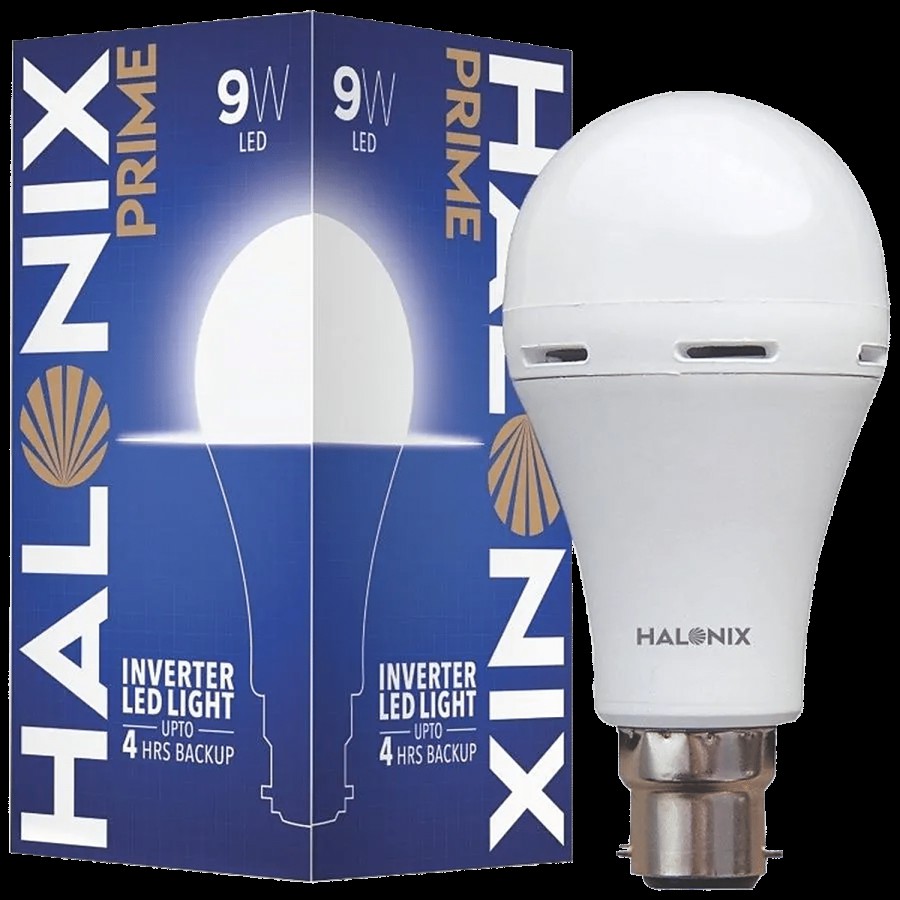 Halonix 9 Watt B22 LED White Rechargeable Emergency Inverter Bulb - Provides Upto 4 Hours Of Backup