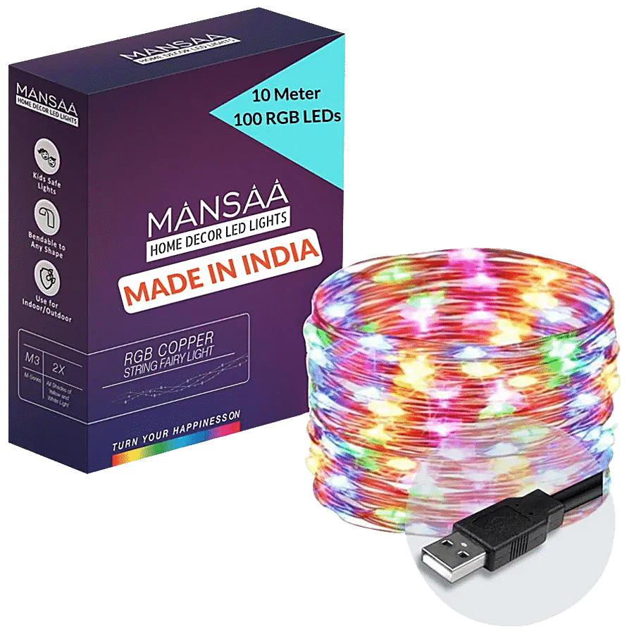 MANSAA 100 LED Copper Fairy String USB Light - 10 m