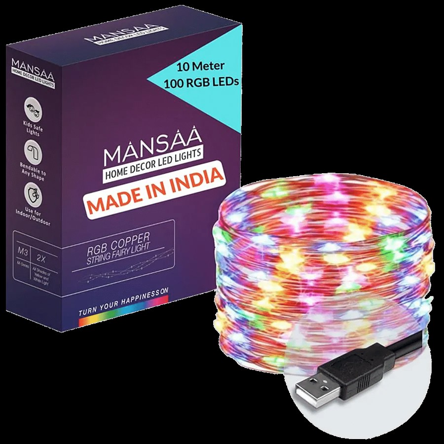 MANSAA 100 LED Copper Fairy String USB Light - 10 m