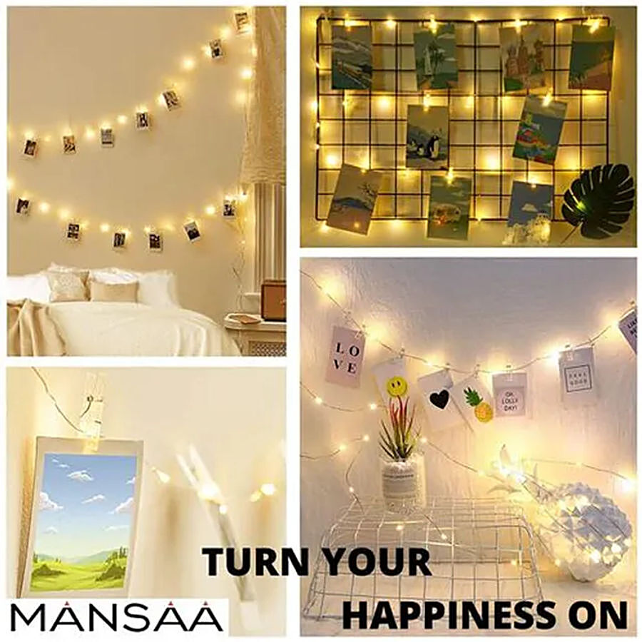 MANSAA 30 LED Copper Photo Clips String USB Light - 3 m